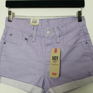 NWT Levi’s 501 Lilac Purple Mid Rise Button Fly Cuffed Denim Shorts Size 26